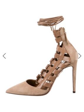 Aquazzura Nude/Tan Strappy Pointed-Toe Stiletto Heels